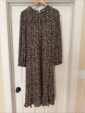 J. Crew Leopard Print Long Sleeve midi dress - Tan & Black